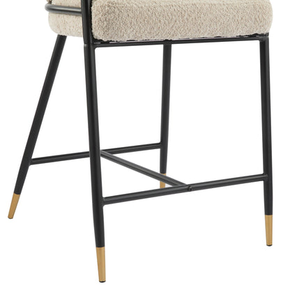 Almond Bouclé Counter Stools with Black & Gold Iron Frame – Set of 2 - 1st Choice Furniture Direct