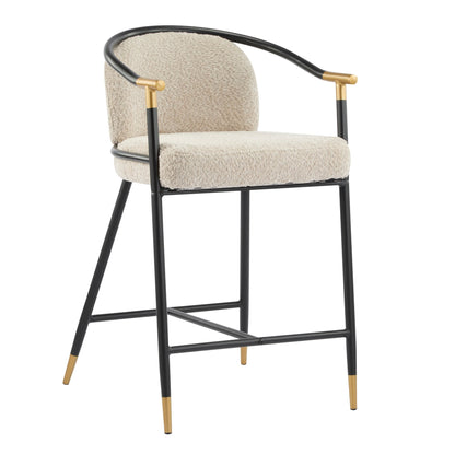 Almond Bouclé Counter Stools with Black & Gold Iron Frame – Set of 2 - 1st Choice Furniture Direct
