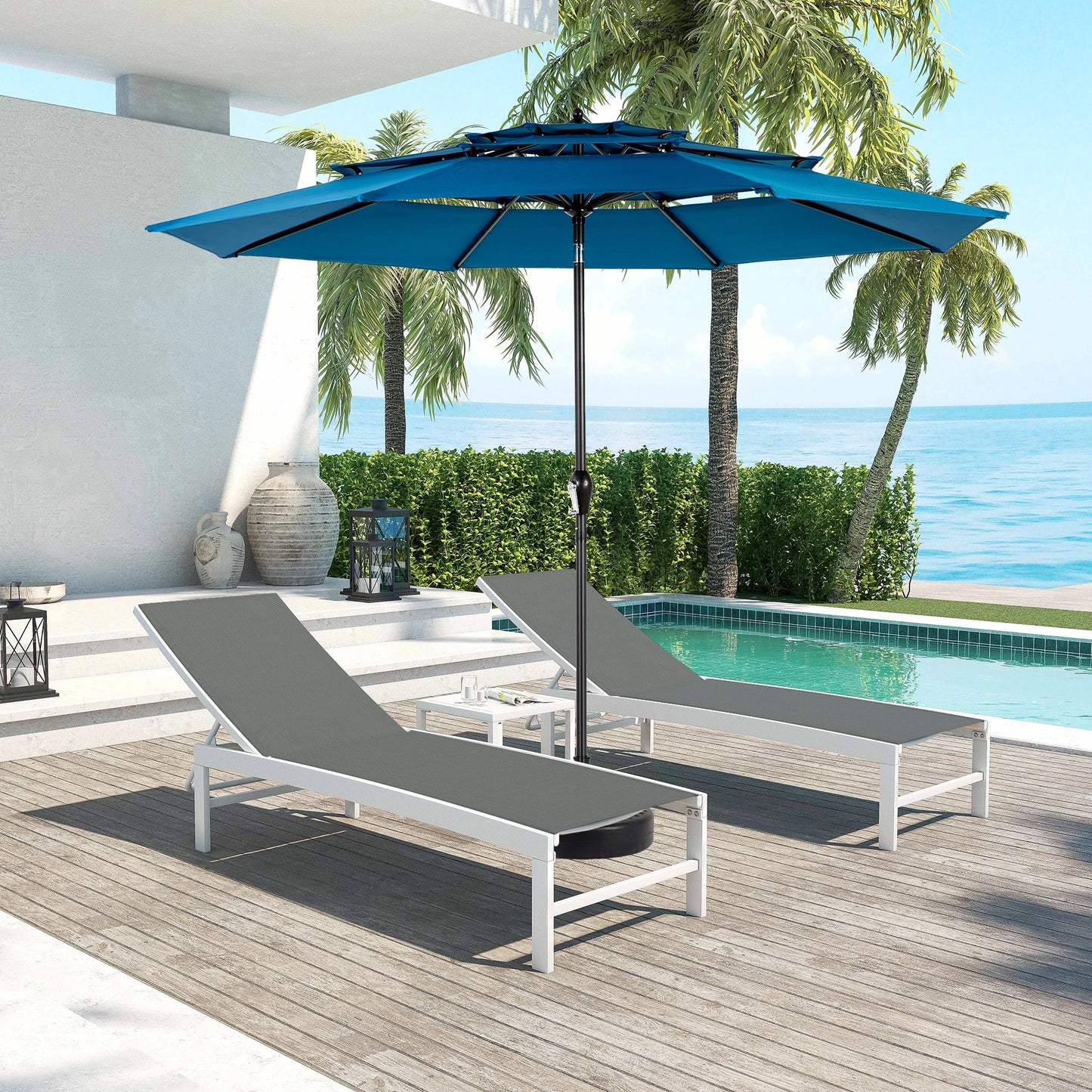 Aluminium 10ft 3 Tier Auto - tilt Umbrella ,Outdoor Patio Umbrella - Market Table Pool Deck Umbrella (Base Not Included) - ( Dark blue ) - 1st Choice Furniture Direct