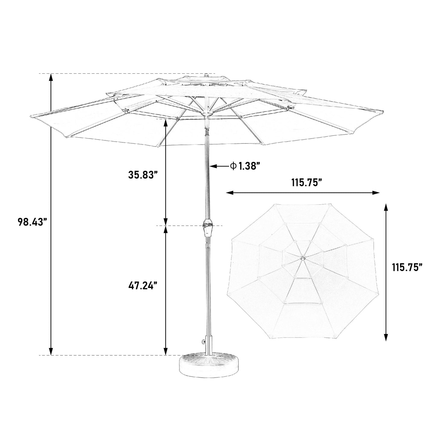 Aluminium 10ft 3 Tier Auto - tilt Umbrella ,Outdoor Patio Umbrella - Market Table Pool Deck Umbrella (Base Not Included) - ( Light green ) - 1st Choice Furniture Direct