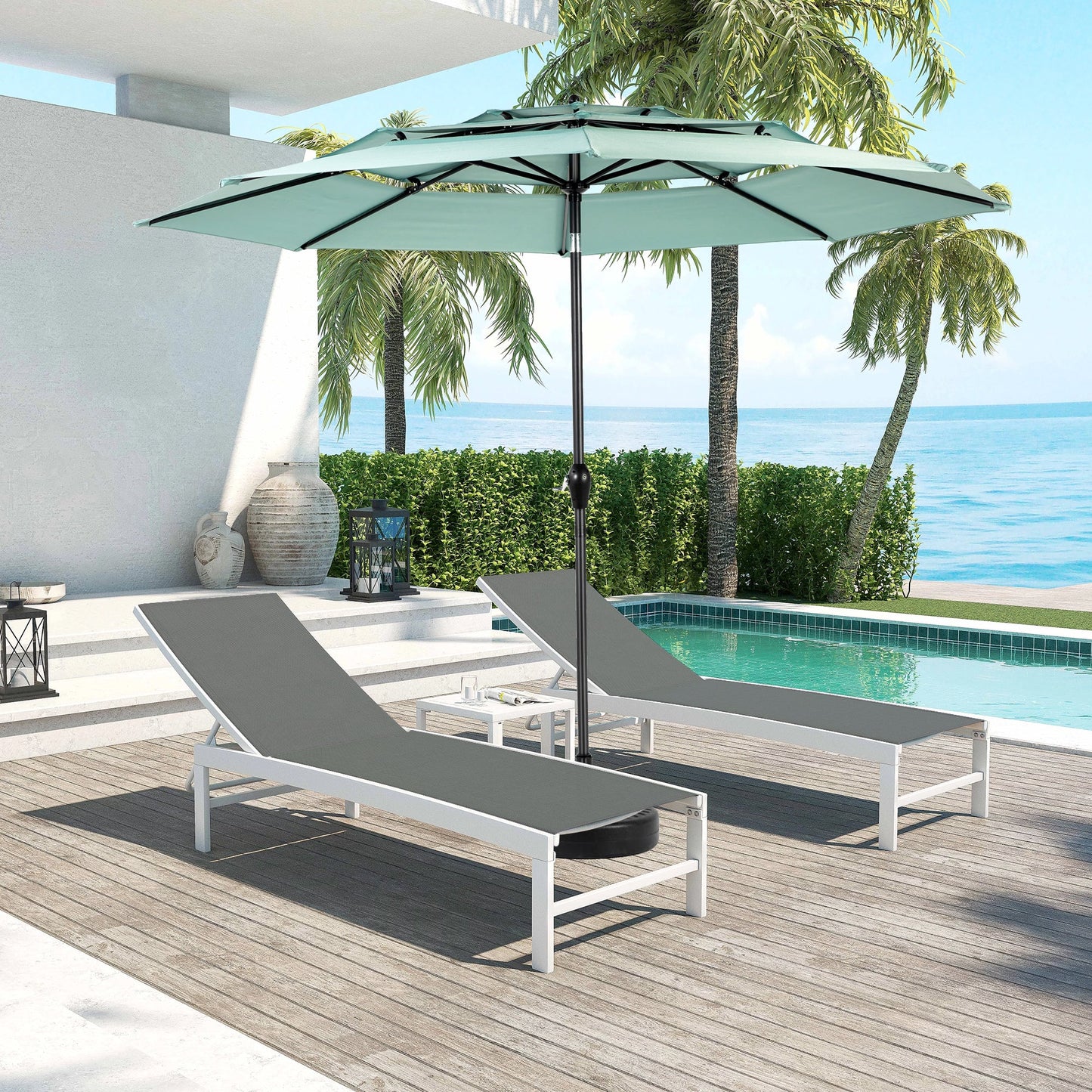 Aluminium 10ft 3 Tier Auto - tilt Umbrella ,Outdoor Patio Umbrella - Market Table Pool Deck Umbrella (Base Not Included) - ( Light green ) - 1st Choice Furniture Direct