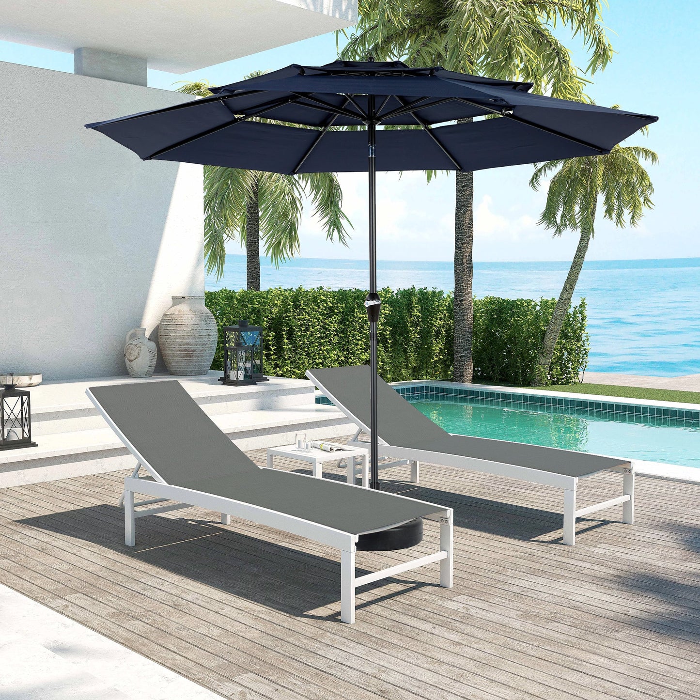 Aluminium 10ft 3 Tier Auto - tilt Umbrella ,Outdoor Patio Umbrella - Market Table Pool Deck Umbrella (Base Not Included) - (Navy blue ) - 1st Choice Furniture Direct