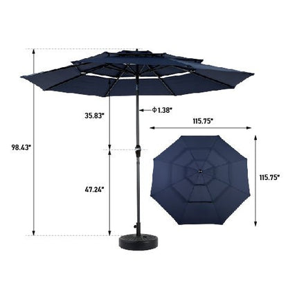 Aluminium 10ft 3 Tier Auto - tilt Umbrella ,Outdoor Patio Umbrella - Market Table Pool Deck Umbrella (Base Not Included) - (Navy blue ) - 1st Choice Furniture Direct