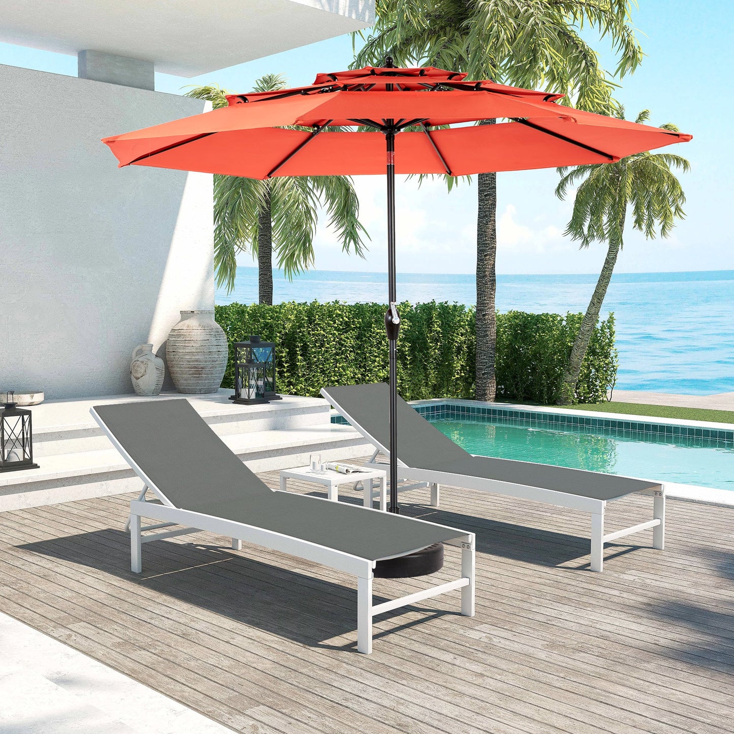 Aluminium 10ft 3 Tier Auto - tilt Umbrella ,Outdoor Patio Umbrella - Market Table Pool Deck Umbrella (Base Not Included) - (orange ) - 1st Choice Furniture Direct