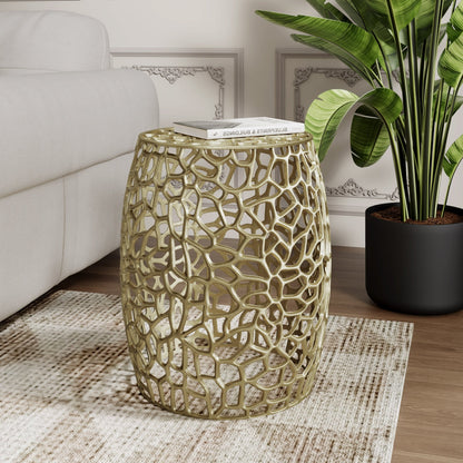 Aluminum Drum End Table with Intricate Design - Gold - 1st Choice Furniture Direct