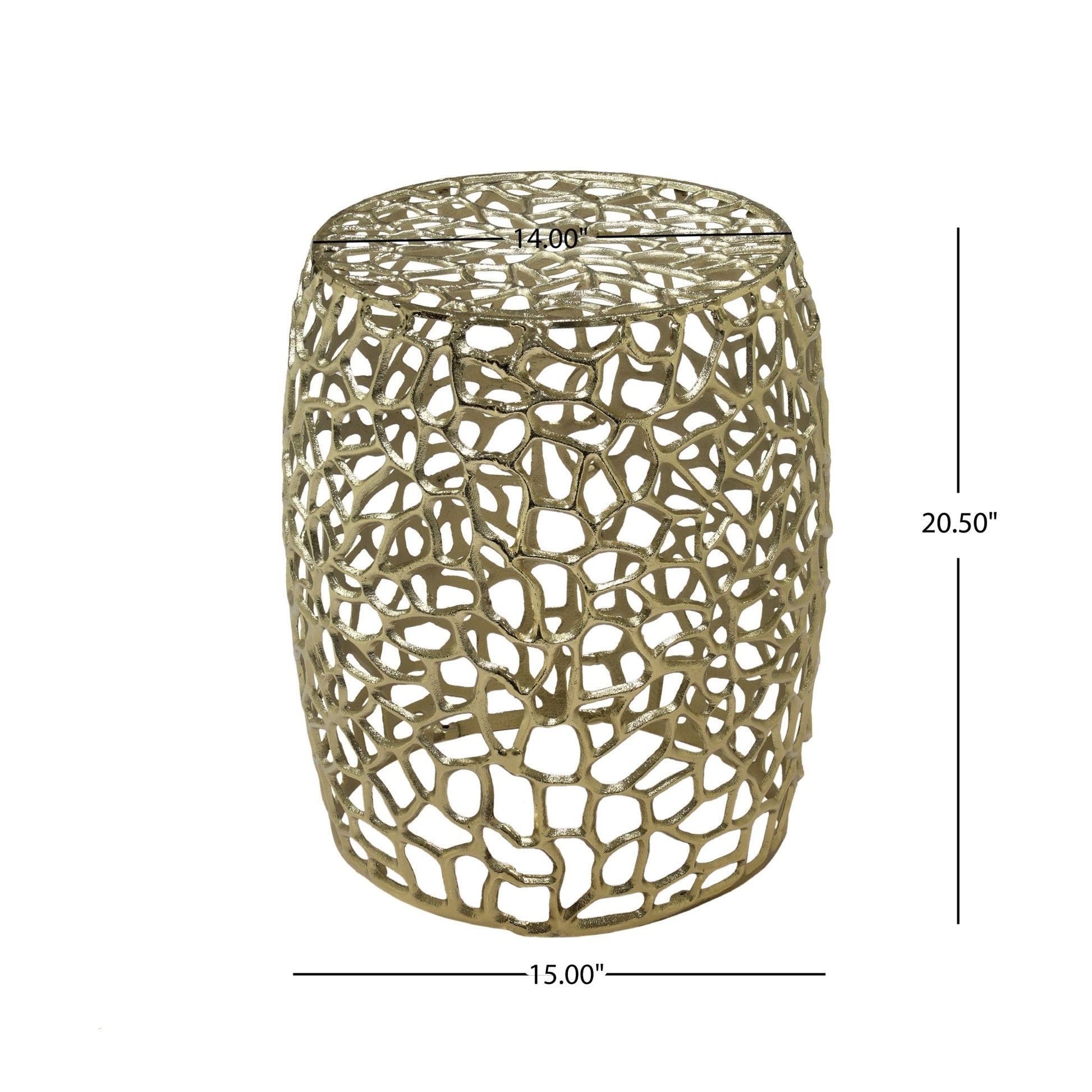 Aluminum Drum End Table with Intricate Design - Gold - 1st Choice Furniture Direct