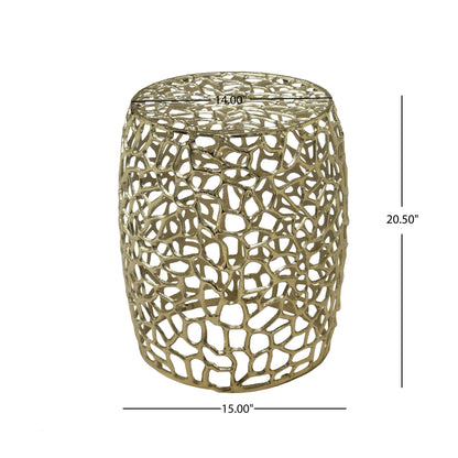 Aluminum Drum End Table with Intricate Design - Gold - 1st Choice Furniture Direct
