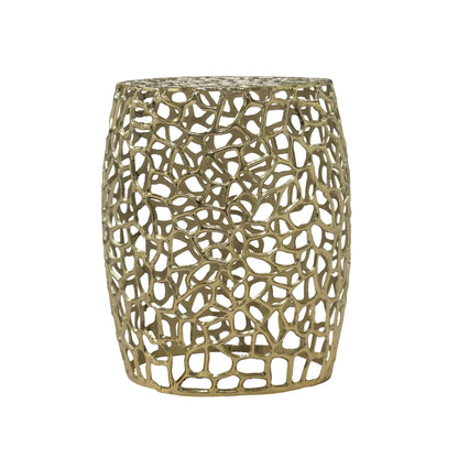 Aluminum Drum End Table with Intricate Design - Gold - 1st Choice Furniture Direct