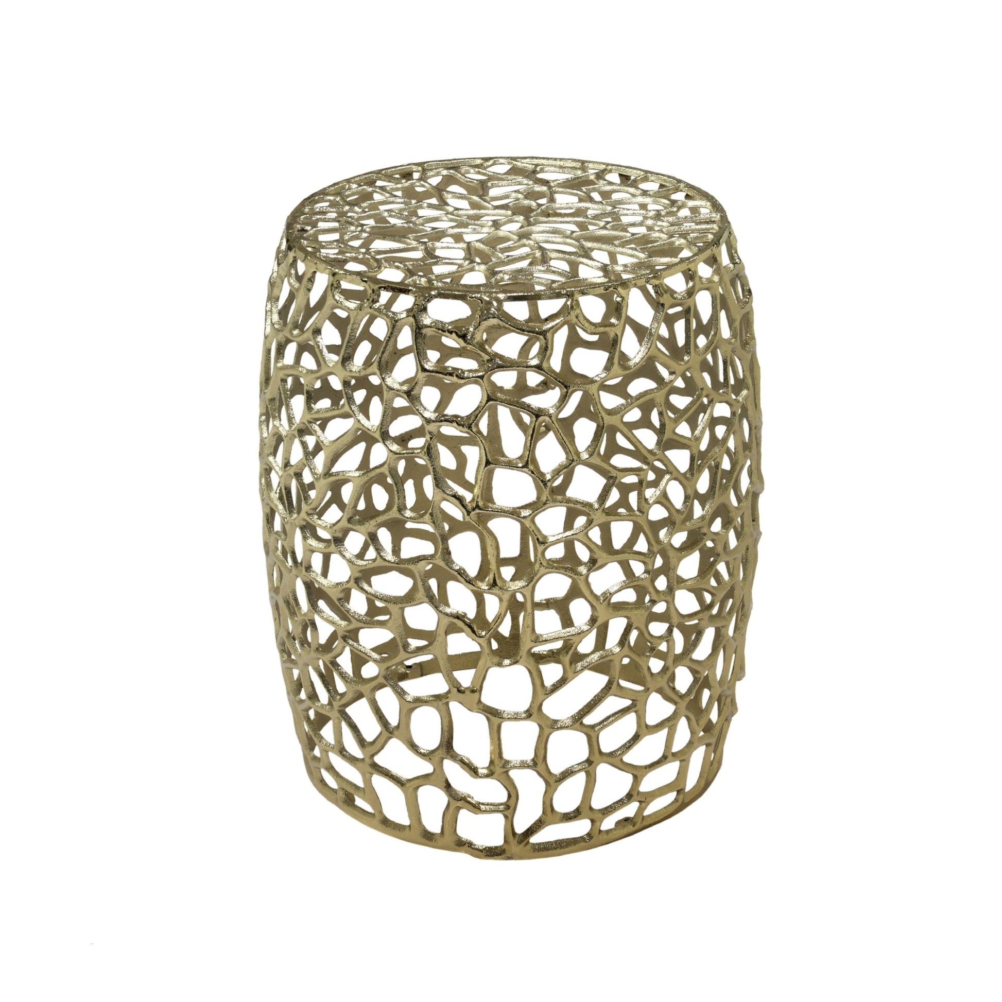 Aluminum Drum End Table with Intricate Design - Gold - 1st Choice Furniture Direct