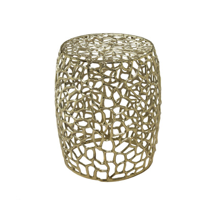 Aluminum Drum End Table with Intricate Design - Gold - 1st Choice Furniture Direct
