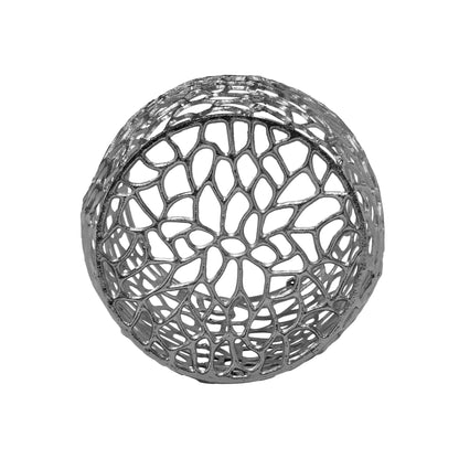 Aluminum Drum End Table with Intricate Design - Silver Nickel - 1st Choice Furniture Direct