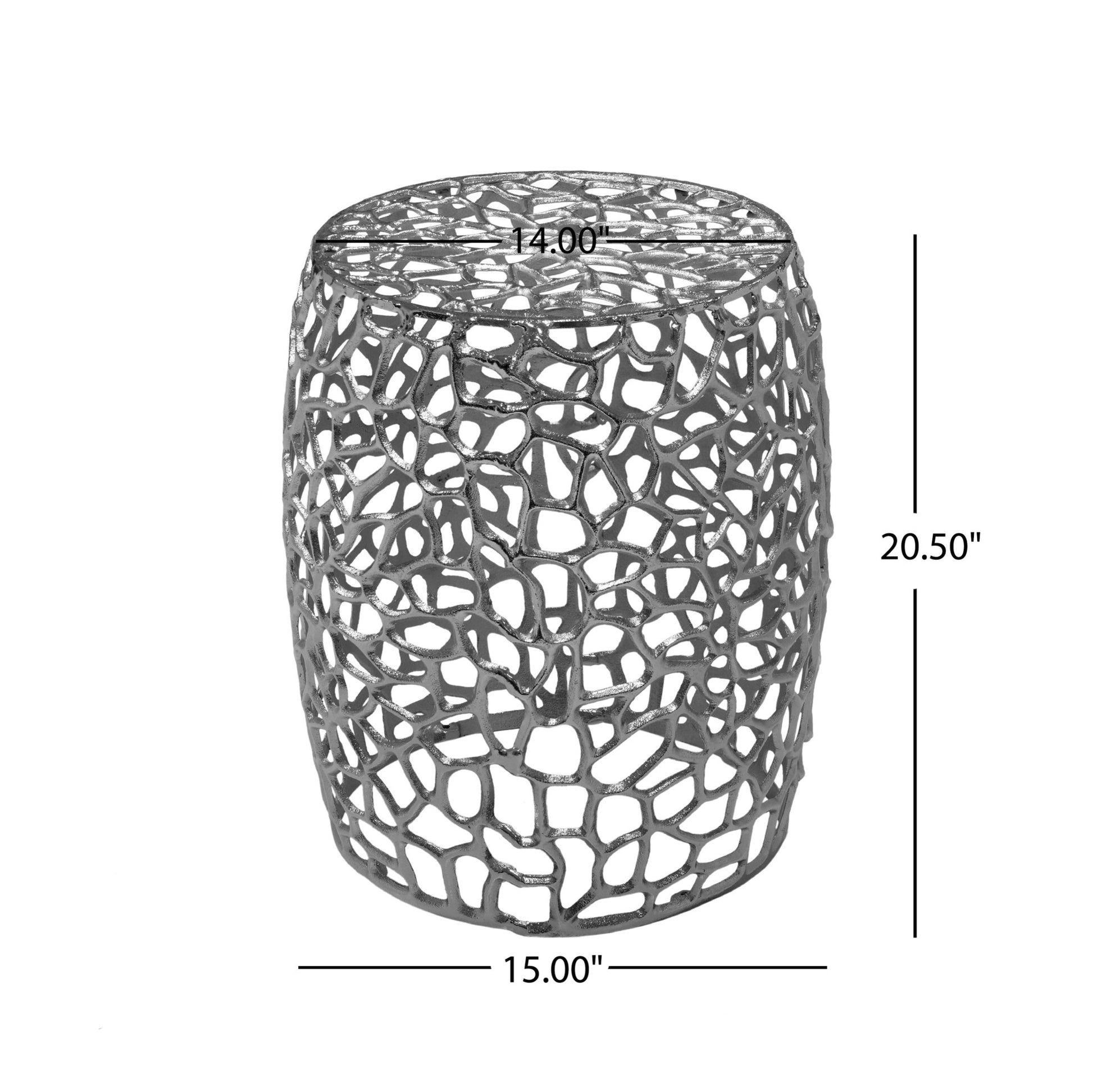 Aluminum Drum End Table with Intricate Design - Silver Nickel - 1st Choice Furniture Direct