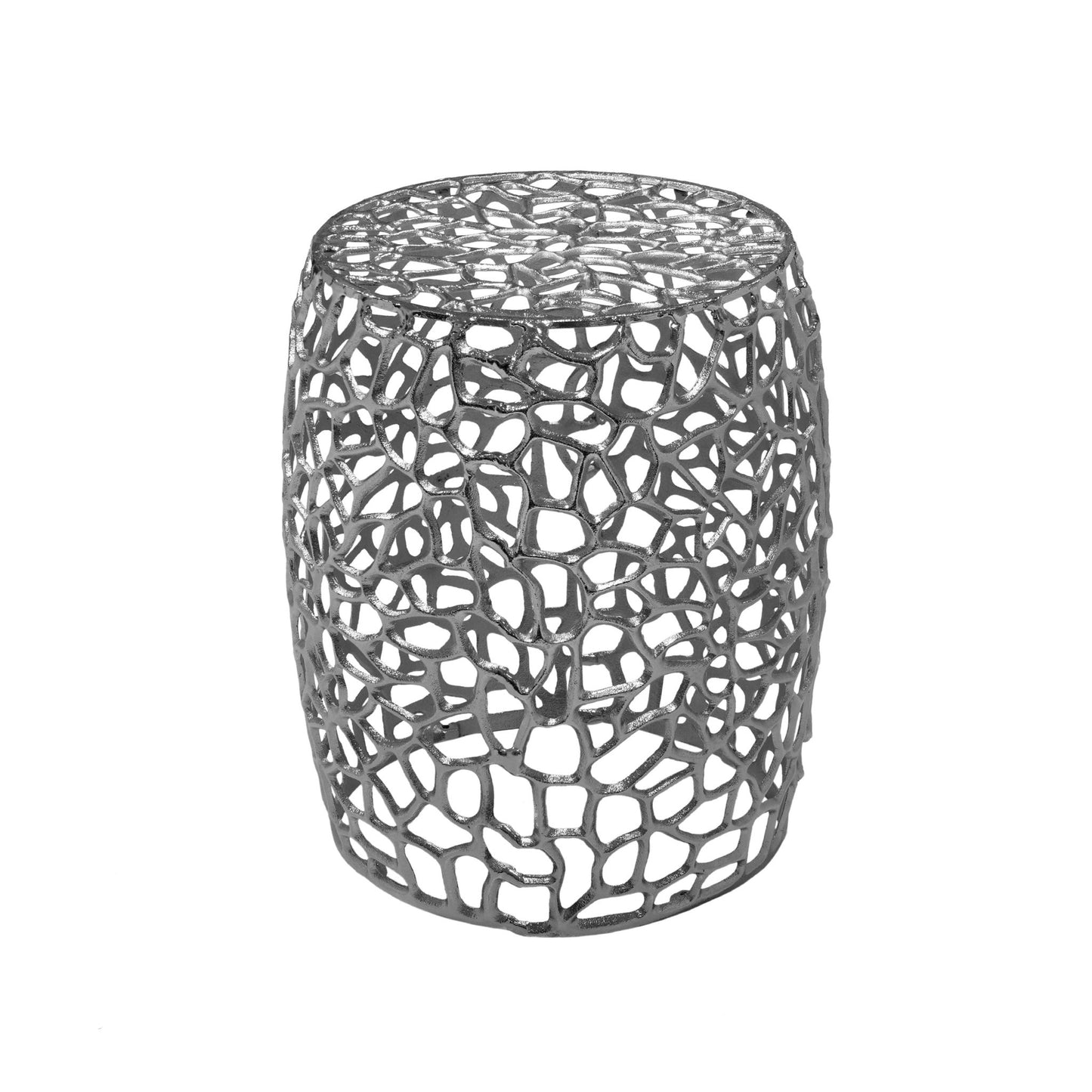 Aluminum Drum End Table with Intricate Design - Silver Nickel - 1st Choice Furniture Direct