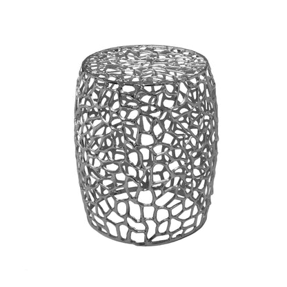 Aluminum Drum End Table with Intricate Design - Silver Nickel - 1st Choice Furniture Direct