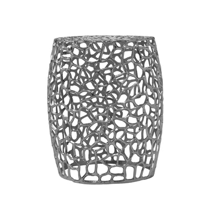 Aluminum Drum End Table with Intricate Design - Silver Nickel - 1st Choice Furniture Direct