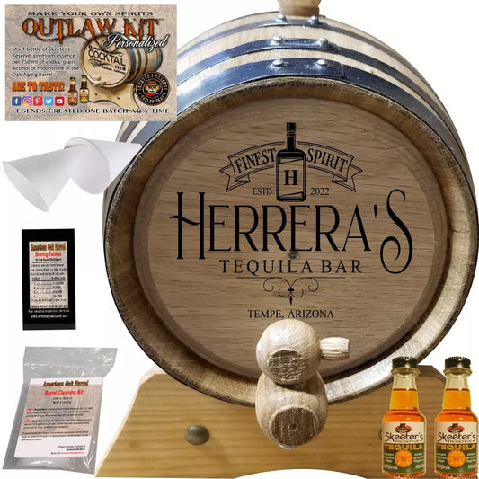 American Oak Barrel Engrave Barrels 1 Liter (.26 gallon) / Amber Cuban Rum / None American Oak Barrel Personalized Outlaw Kit™ (214) My Tequila Bar - Create Your Own Spirits in Amber Cuban Rum