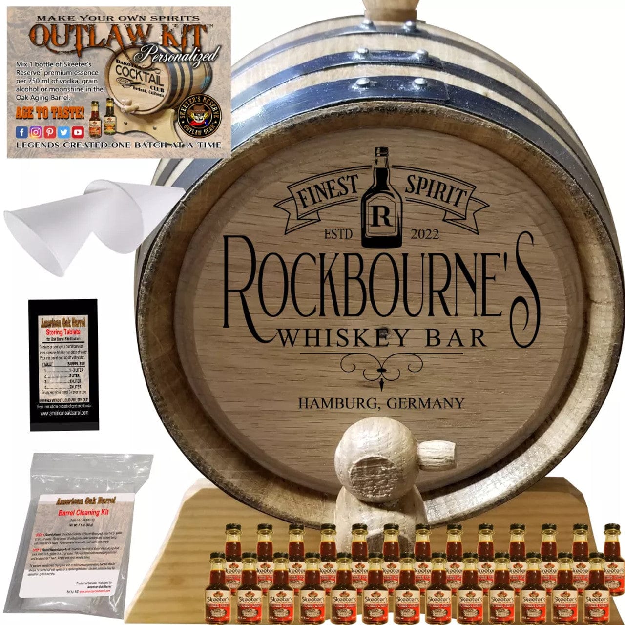 American Oak Barrel Engrave Barrels 1 Liter (.26 gallon) / Golden Tequila / None American Oak Barrel Personalized Outlaw Kit™ (213) My Whiskey Bar - Create Your Own Spirits in Golden Tequila