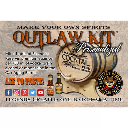 American Oak Barrel Engrave Barrels American Oak Barrel Personalized Outlaw Kit™ (213) My Whiskey Bar - Create Your Own Spirits in Coconut Rum