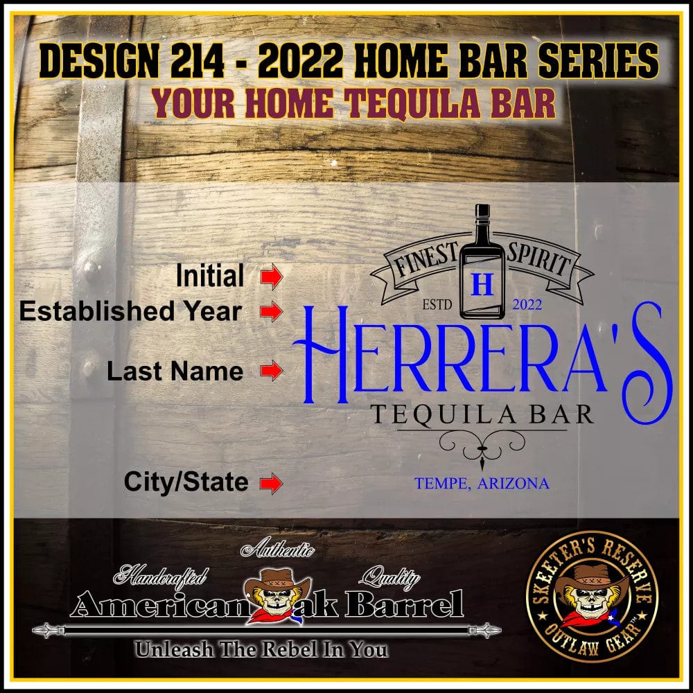 American Oak Barrel Engrave Barrels American Oak Barrel Personalized Outlaw Kit™ (214) My Tequila Bar - Create Your Own Spirits