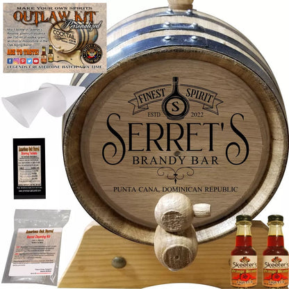 American Oak Barrel Engraved Barrels 1 Liter (.26 gallon) / Amber Cuban Rum American Oak Barrel Personalized Outlaw Kit™ (216) My Brandy - Create Your Own Spirits in Amber Cuban Rum