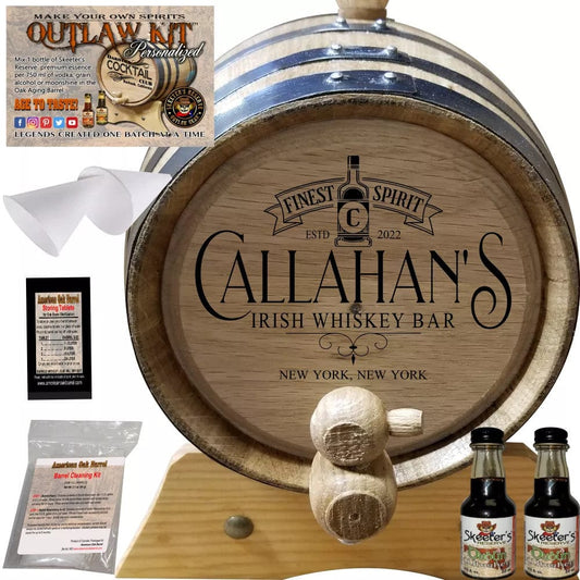American Oak Barrel Engraved Barrels 1 Liter (.26 gallon) / Cherry Bourbon American Oak Barrel Personalized Outlaw Kit™ (215) My Irish Whiskey - Create Your Own Spirits