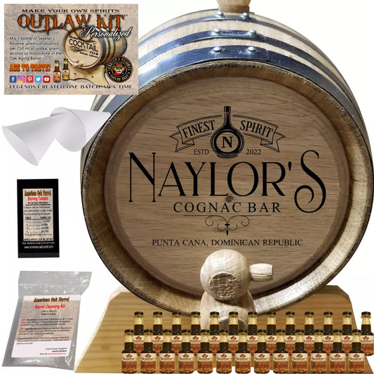 American Oak Barrel Engraved Barrels 1 Liter (.26 gallon) / Cherry Bourbon American Oak Barrel Personalized Outlaw Kit™ (217) My Cognac - Create Your Own Spirits