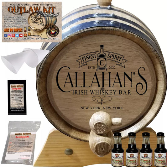 American Oak Barrel Engraved Barrels 1 Liter (.26 gallon) / Dark Jamaican Rum American Oak Barrel Personalized Outlaw Kit™ (215) My Irish Whiskey - Create Your Own Spirits in Dark Jamaican Rum