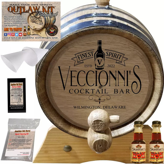 American Oak Barrel Engraved Barrels 1 Liter (.26 gallon) / Southern Whiskey American Oak Barrel Personalized Outlaw Kit™ (218) My Cocktail - Create Your Own Spirits in Southern Whiskey