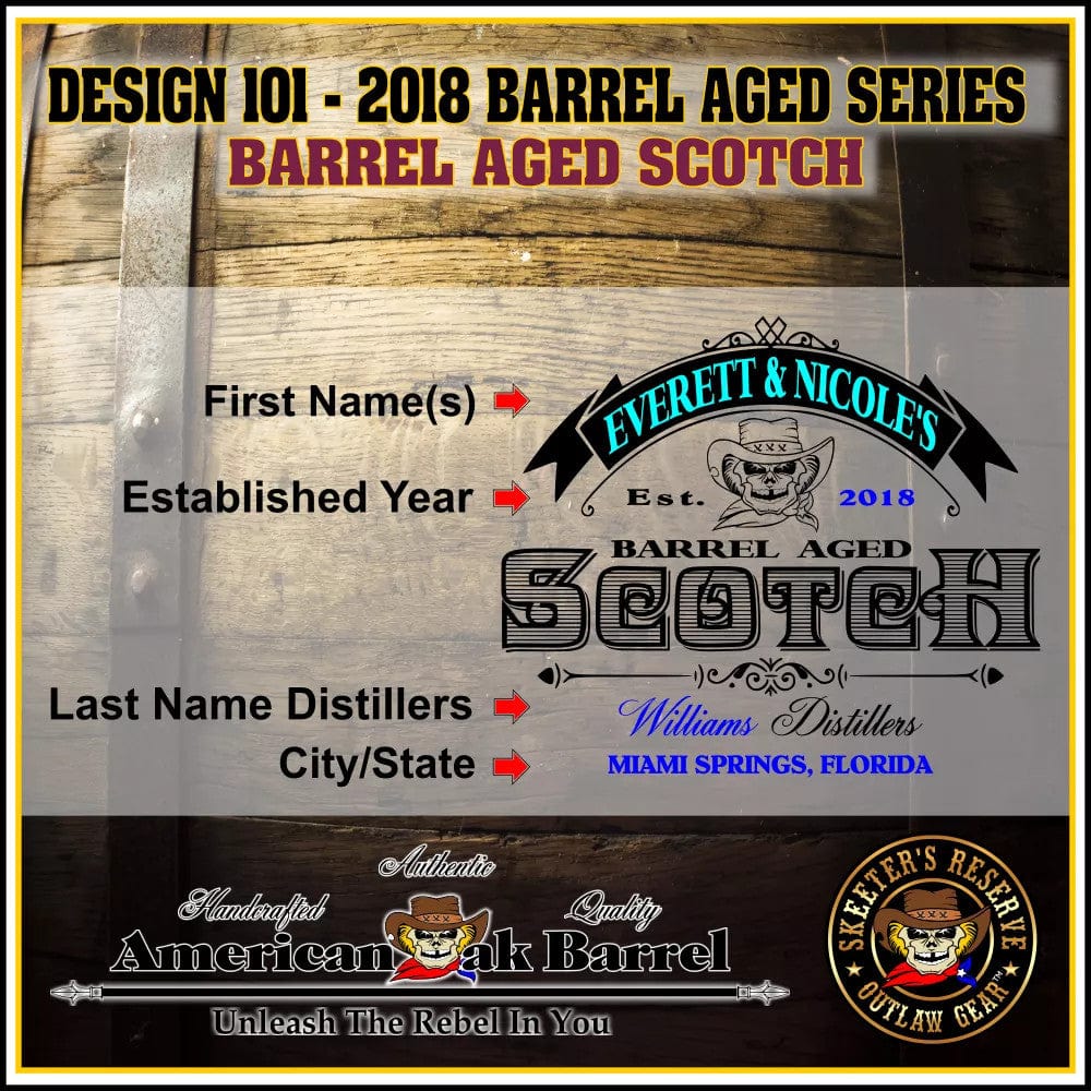 American Oak Barrel Engraved Barrels American Oak Barrel Aged Scotch (101) - Personalized American Oak Scotch Aging Barrel