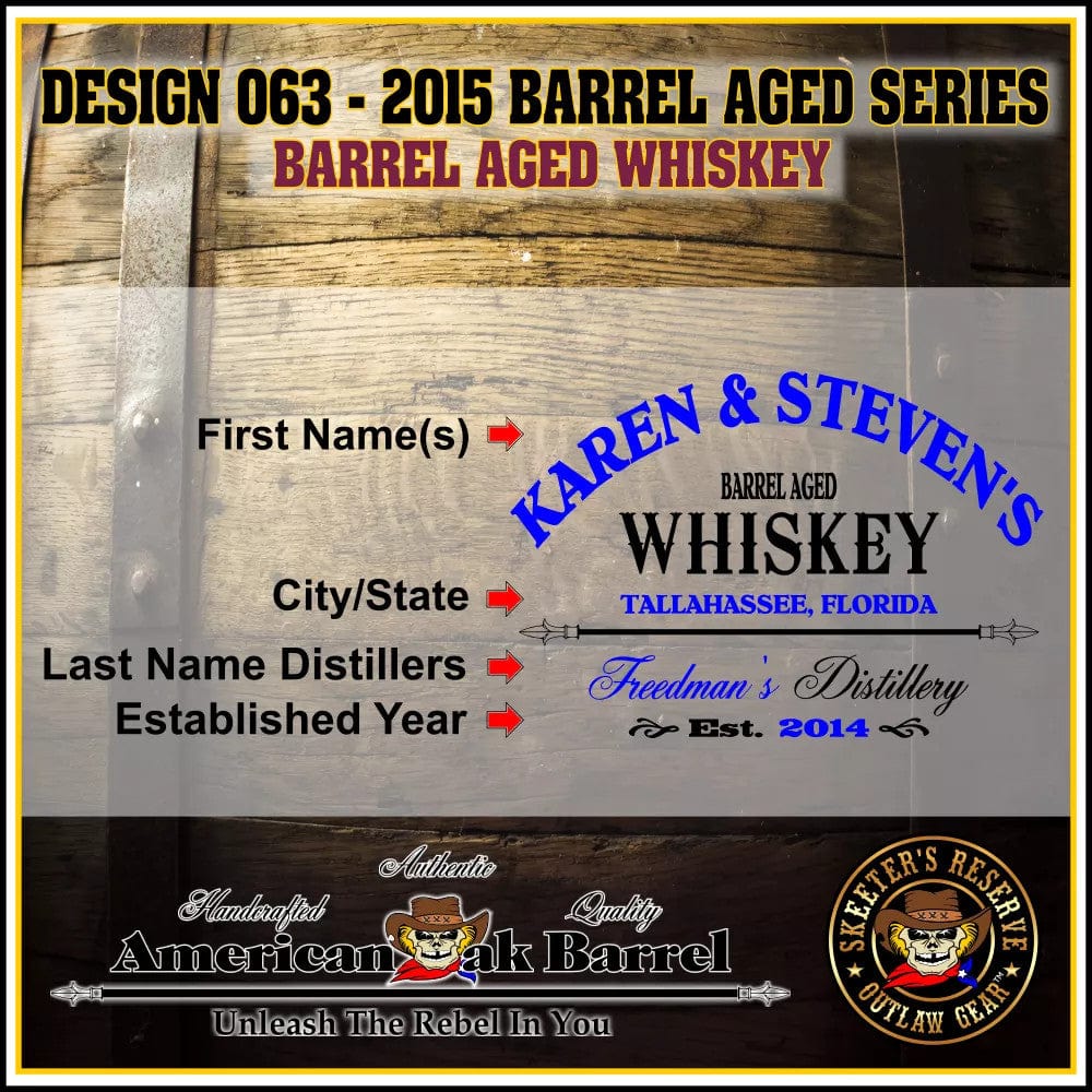 American Oak Barrel Engraved Barrels American Oak Barrel Barrel Aged Whiskey (063) - Personalized American Oak Whiskey Aging Barrel
