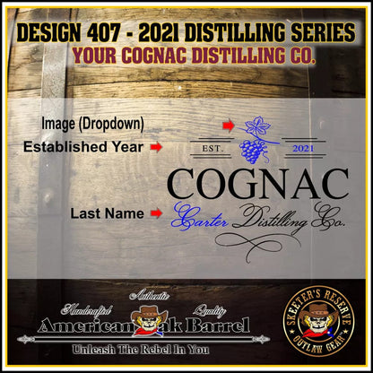 American Oak Barrel Engraved Barrels American Oak Barrel Your Cognac Distilling Co. (407) - Personalized American Oak Cognac Aging Barrel