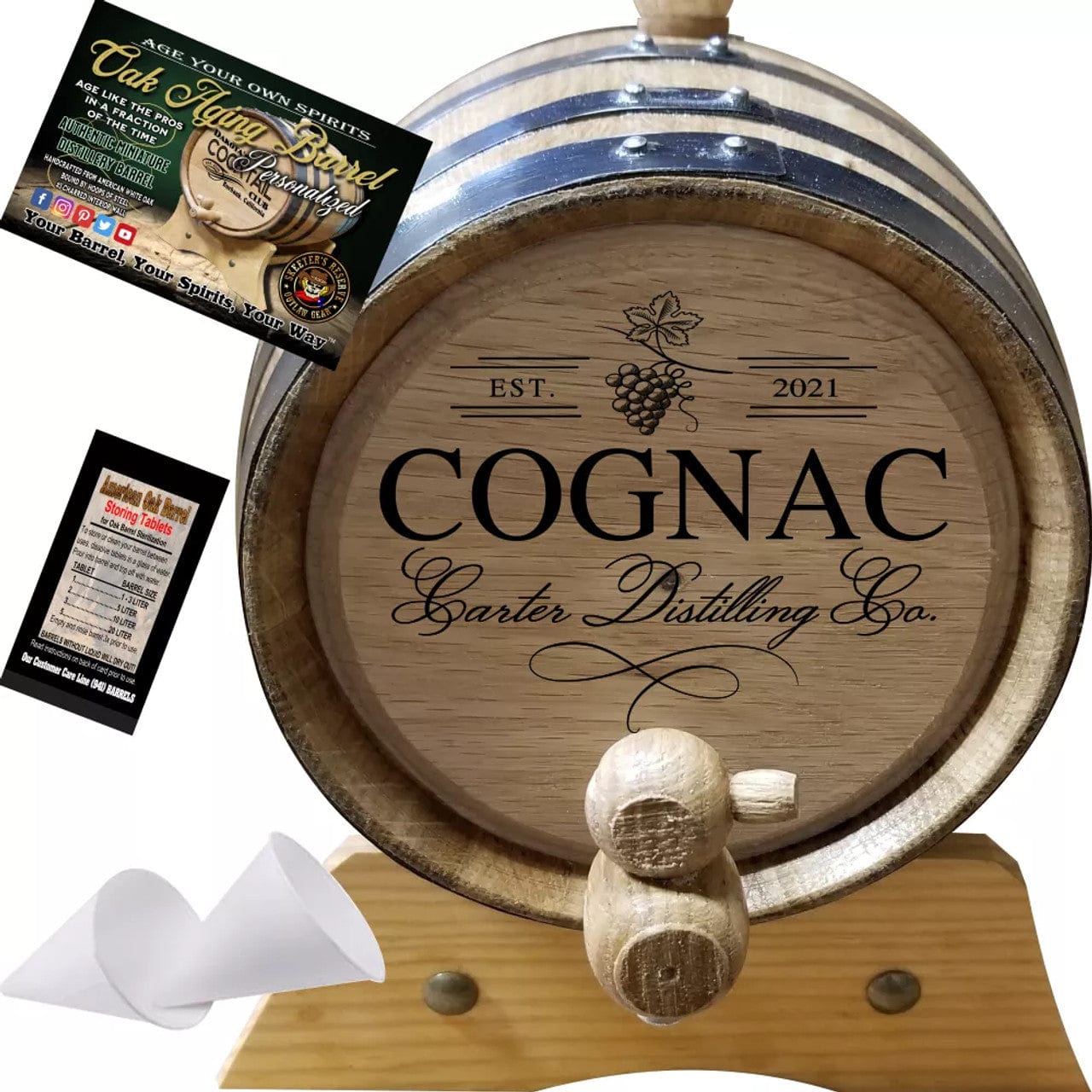 American Oak Barrel Engraved Barrels American Oak Barrel Your Cognac Distilling Co. (407) - Personalized American Oak Cognac Aging Barrel