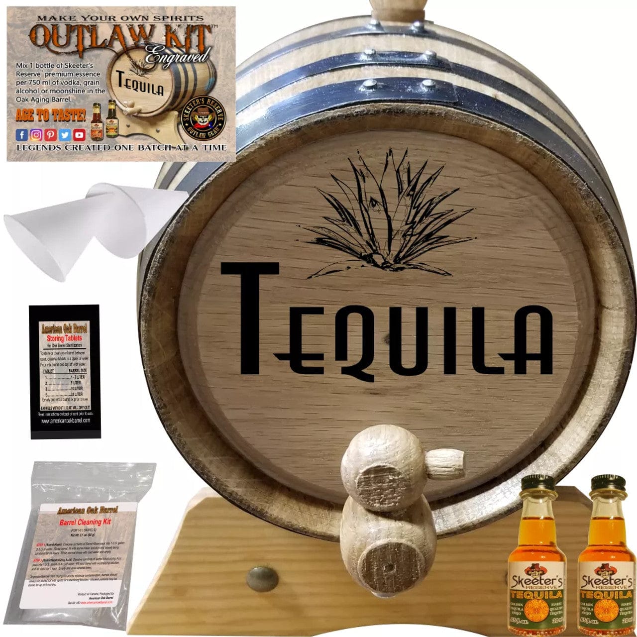 American Oak Barrel Outlaw Kits 1 Liter (.26 gallon) / Cherry Bourbon American Oak Barrel Engraved Outlaw Kit™ (005) Tequila - Create Your Own Spirits