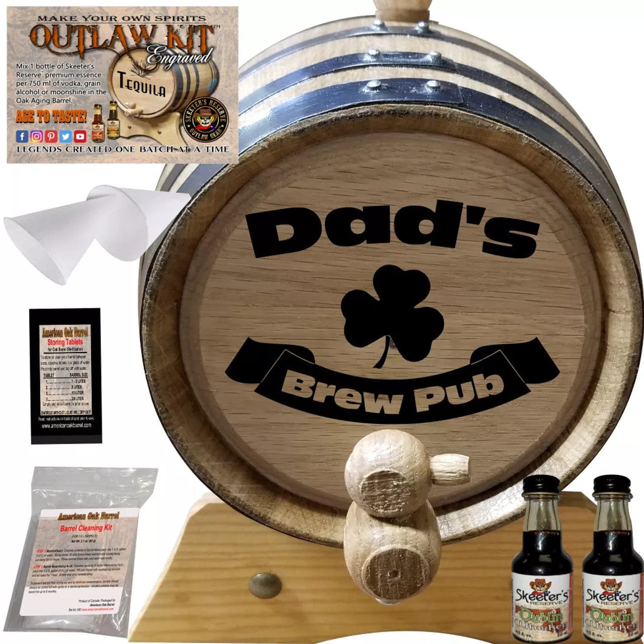 American Oak Barrel Outlaw Kits 1 Liter (.26 gallon) / Cherry Bourbon American Oak Barrel Engraved Outlaw Kit™ (011) Dad's Brew Pub - Create Your Own Spirits