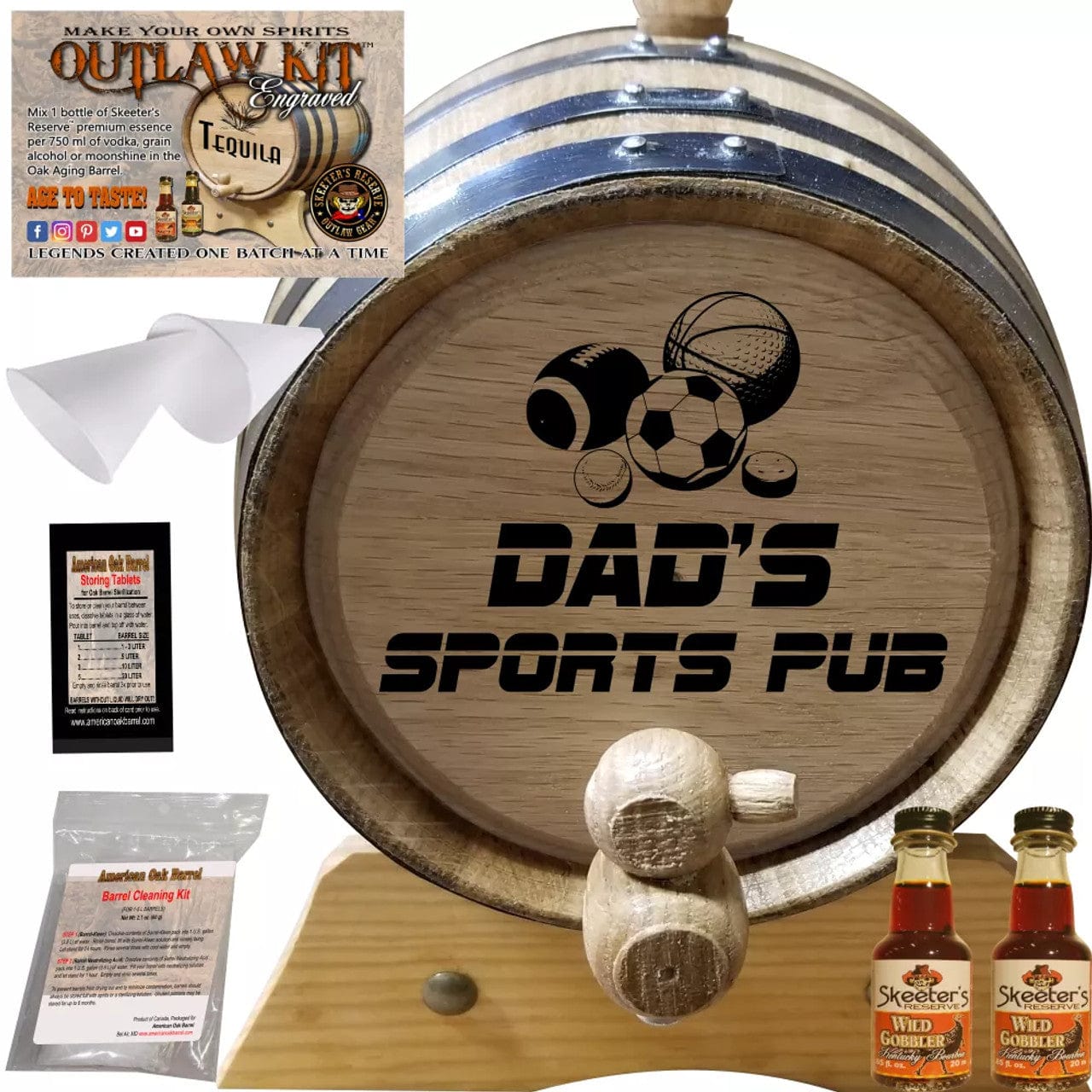 American Oak Barrel Outlaw Kits 1 Liter (.26 gallon) / Cherry Bourbon American Oak Barrel Engraved Outlaw Kit™ (012) Dad's Sports Pub - Create Your Own Spirits
