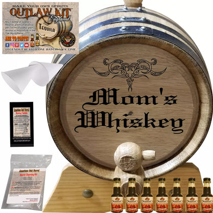 American Oak Barrel Outlaw Kits 1 Liter (.26 gallon) / Cherry Bourbon American Oak Barrel Engraved Outlaw Kit™ (013) Mom's Whiskey - Create Your Own Spirits