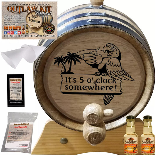 American Oak Barrel Outlaw Kits 1 Liter (.26 gallon) / Cherry Bourbon American Oak Barrel Engraved Outlaw Kit™ (015) 5 o' Clock Somewhere - Create Your Own Spirits