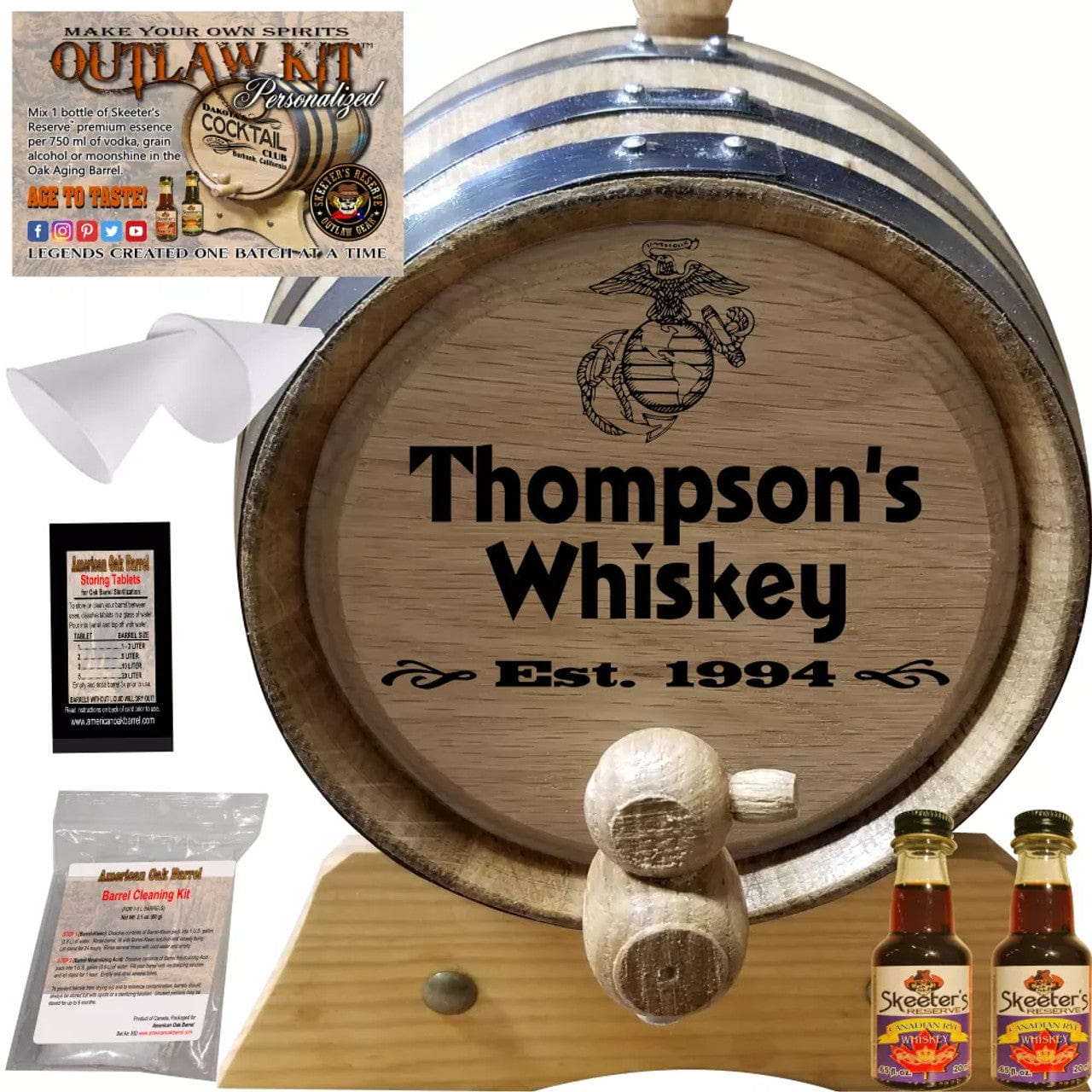 American Oak Barrel Outlaw Kits 1 Liter (.26 gallon) / Cherry Bourbon American Oak Barrel Personalized Outlaw Kit™ (016) Marines Spirit - Create Your Own Spirits