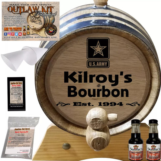 American Oak Barrel Outlaw Kits 1 Liter (.26 gallon) / Cherry Bourbon American Oak Barrel Personalized Outlaw Kit™ (019) Army Spirit - Create Your Own Spirits