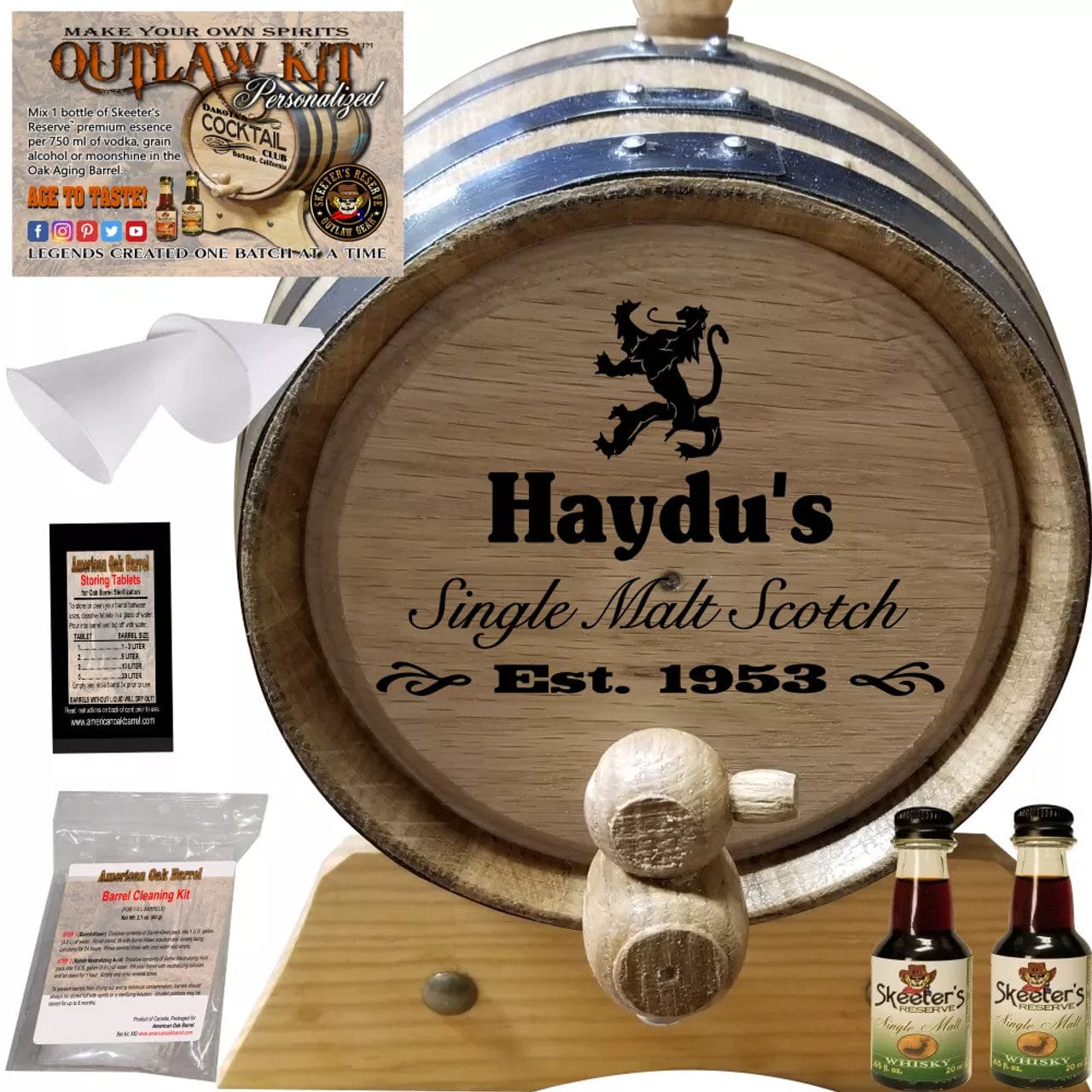 American Oak Barrel Outlaw Kits 1 Liter (.26 gallon) / Cherry Bourbon American Oak Barrel Personalized Outlaw Kit™ (020) Single Malt Scotch - Create Your Own Spirits
