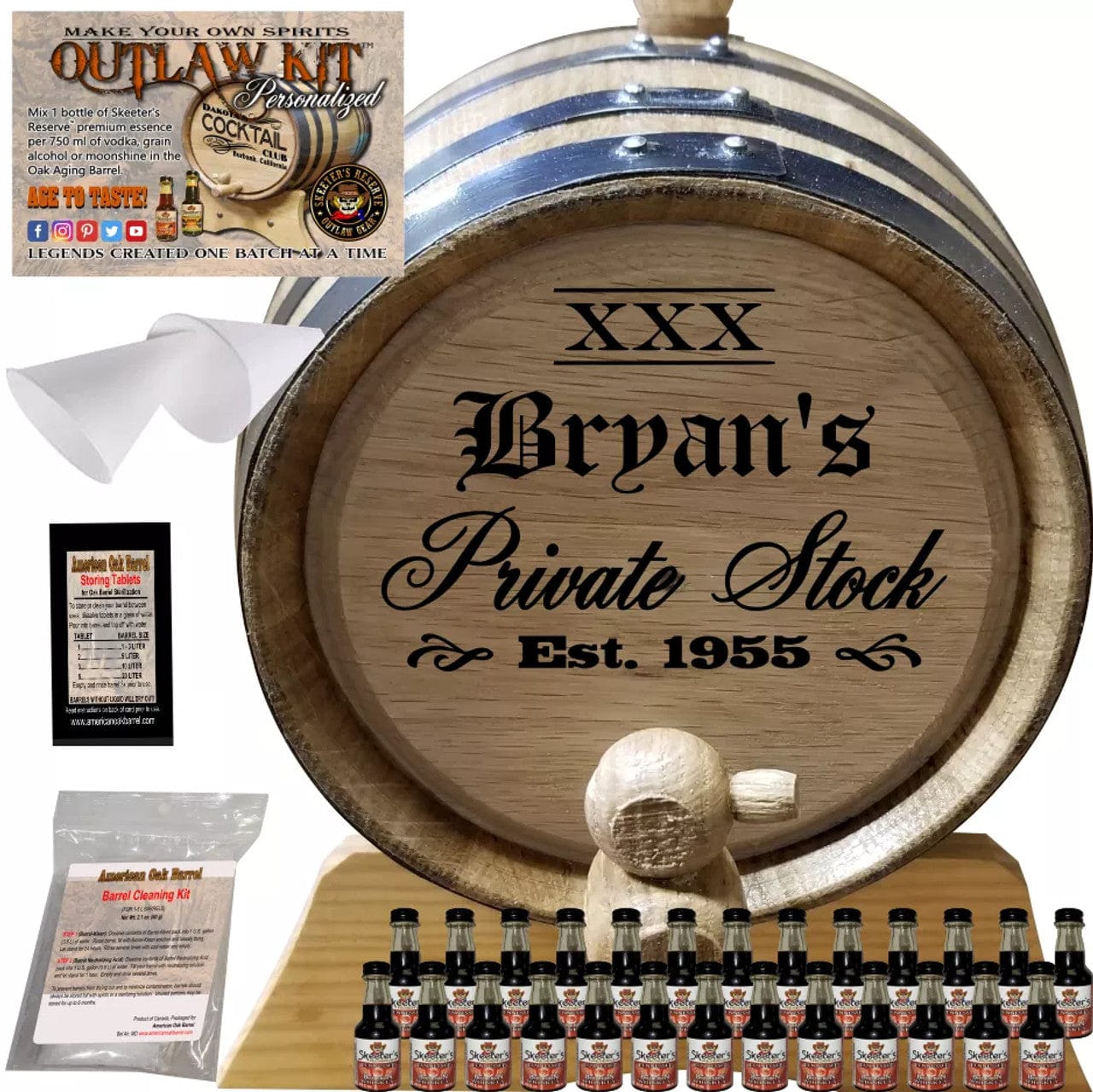 American Oak Barrel Outlaw Kits 1 Liter (.26 gallon) / Cherry Bourbon American Oak Barrel Personalized Outlaw Kit™ (021) XXX Private Stock - Create Your Own Spirits