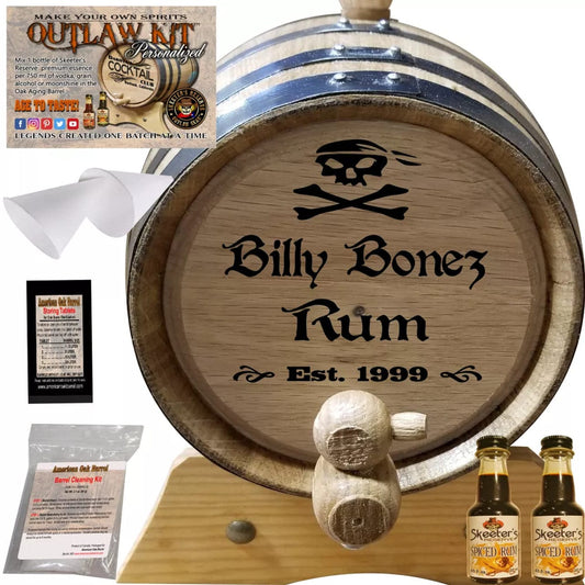 American Oak Barrel Outlaw Kits 1 Liter (.26 gallon) / Cherry Bourbon American Oak Barrel Personalized Outlaw Kit™ (025) Pirate Rum - Create Your Own Spirits