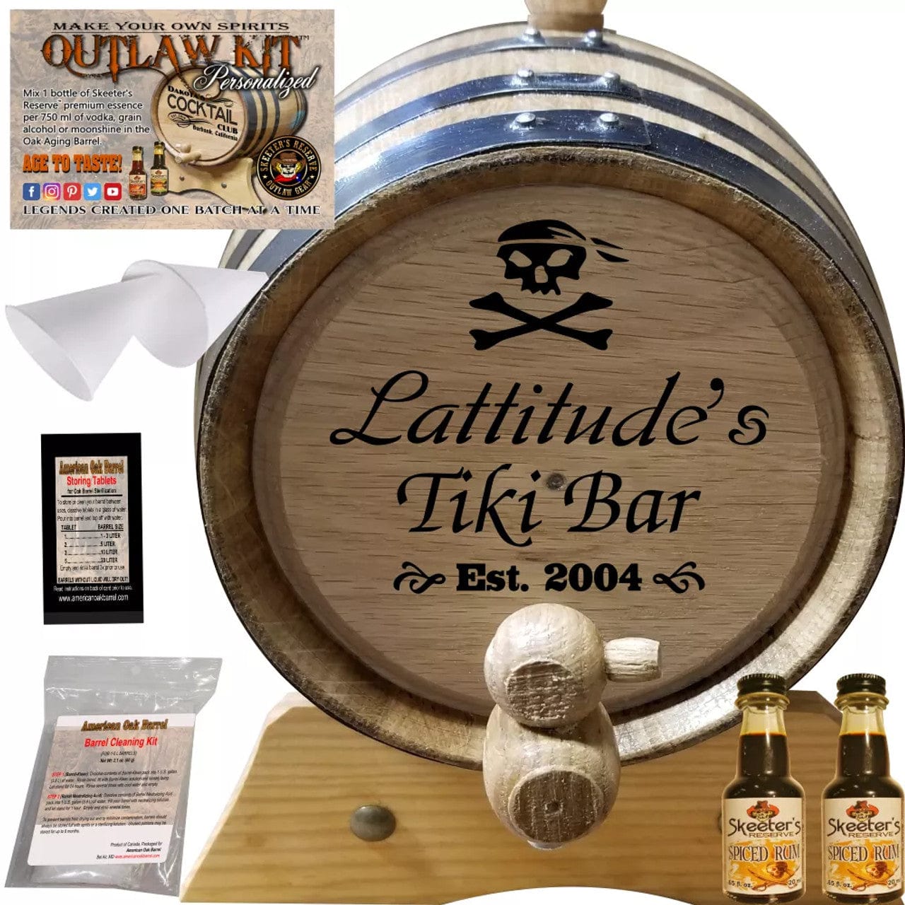 American Oak Barrel Outlaw Kits 1 Liter (.26 gallon) / Cherry Bourbon American Oak Barrel Personalized Outlaw Kit™ (026) Pirate Tiki Bar - Create Your Own Spirits
