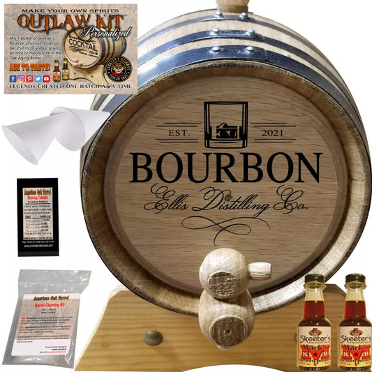 American Oak Barrel Outlaw Kits 1 Liter (.26 gallon) / Cherry Bourbon American Oak Barrel Personalized Outlaw Kit™ (402) Your Bourbon Distilling Co. - Create Your Own Spirits