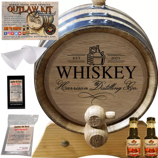 American Oak Barrel Outlaw Kits 1 Liter (.26 gallon) / Cherry Bourbon American Oak Barrel Personalized Outlaw Kit™ (403) Your Whiskey Distilling Co. - Create Your Own Spirits