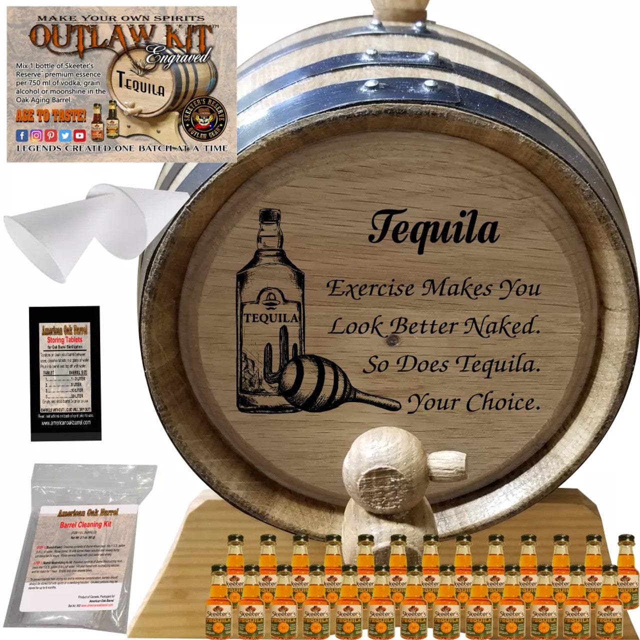 American Oak Barrel Outlaw Kits 1 Liter (.26 gallon) / Cherry Bourbon / Yes American Oak Barrel Engraved Outlaw Kit™ (087) Tequila: Look Better Naked - Create Your Own Spirits