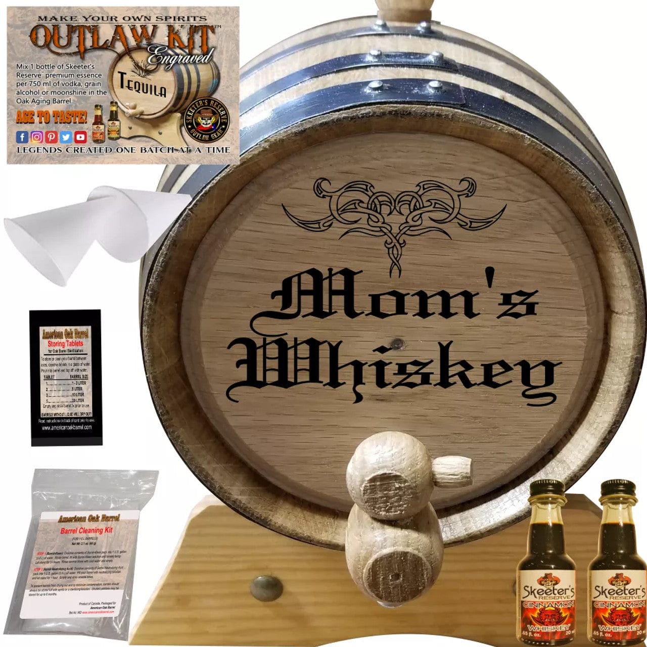 American Oak Barrel Outlaw Kits 1 Liter (.26 gallon) / Dark Jamaican Rum American Oak Barrel Engraved Outlaw Kit™ (013) Mom's Whiskey - Create Your Own Spirits