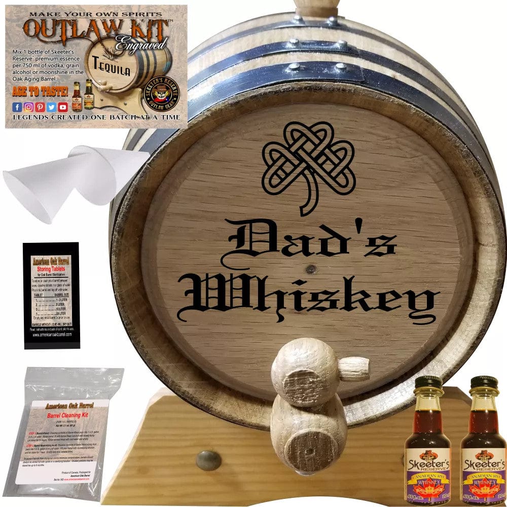 American Oak Barrel Outlaw Kits 1 Liter (.26 gallon) / Dark Jamaican Rum American Oak Barrel Engraved Outlaw Kit™ (014) Dad's Whiskey - Create Your Own Spirits