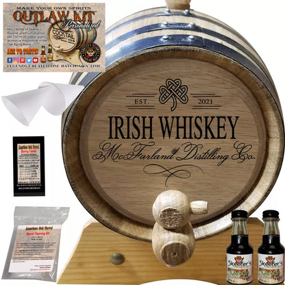 American Oak Barrel Outlaw Kits 1 Liter (.26 gallon) / Dark Jamaican Rum American Oak Barrel Personalized Outlaw Kit™ (405) Your Irish Whiskey Distilling Co. - Create Your Own Spirits