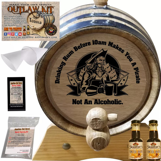 American Oak Barrel Outlaw Kits 1 Liter (.26 gallon) / Dark Jamaican Rum / Yes American Oak Barrel Engraved Outlaw Kit™ (088) Rum: Before 10am Pirate - Create Your Own Spirits